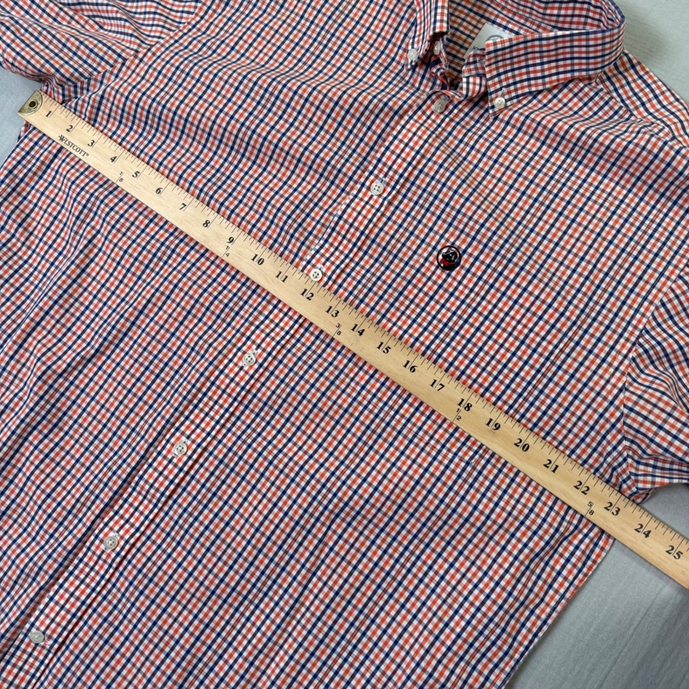 Southern Proper Mens Large Gingham Button Down Shirt Orange Blue 100% Cotton - Picture 4 of 6